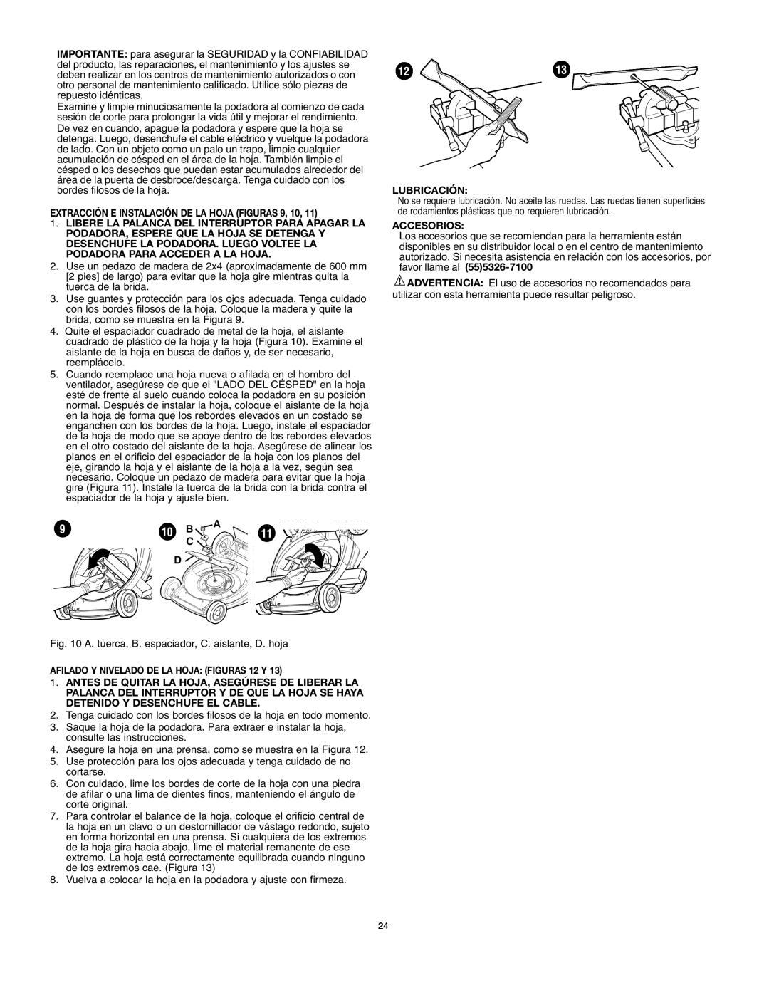Black & Decker MM875 instruction manual 10 B, Extracción E Instalación De La Hoja Figuras, Lubricación, Accesorios 