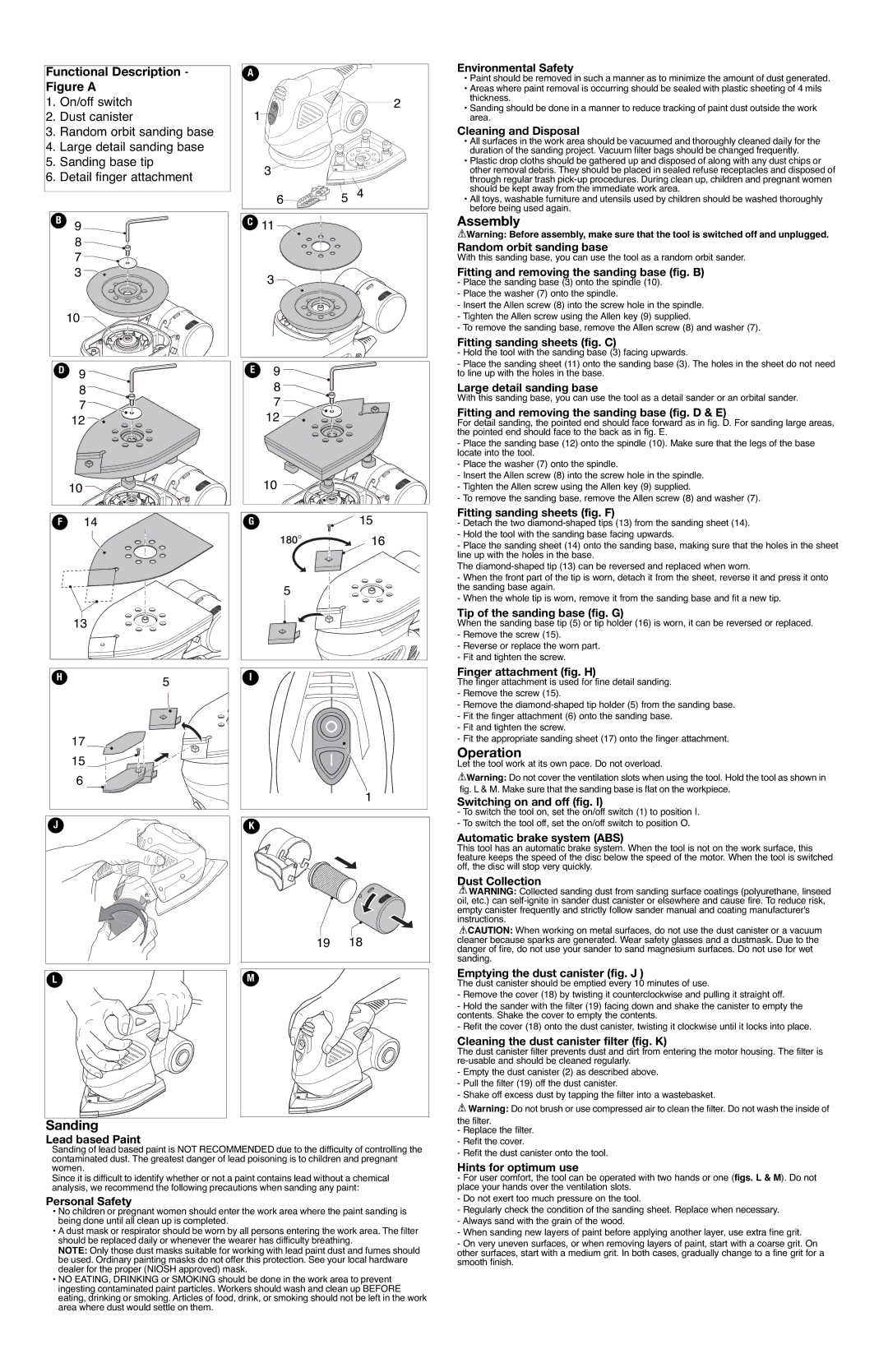 Black & Decker MS1000 instruction manual Sanding, Assembly, Operation 