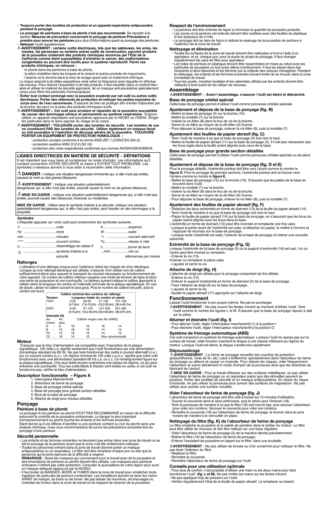 Black & Decker MS1000 Ponçage, Assemblage, Fonctionnement, Lignes Directrices EN Matière DE Sécurité Définitions 