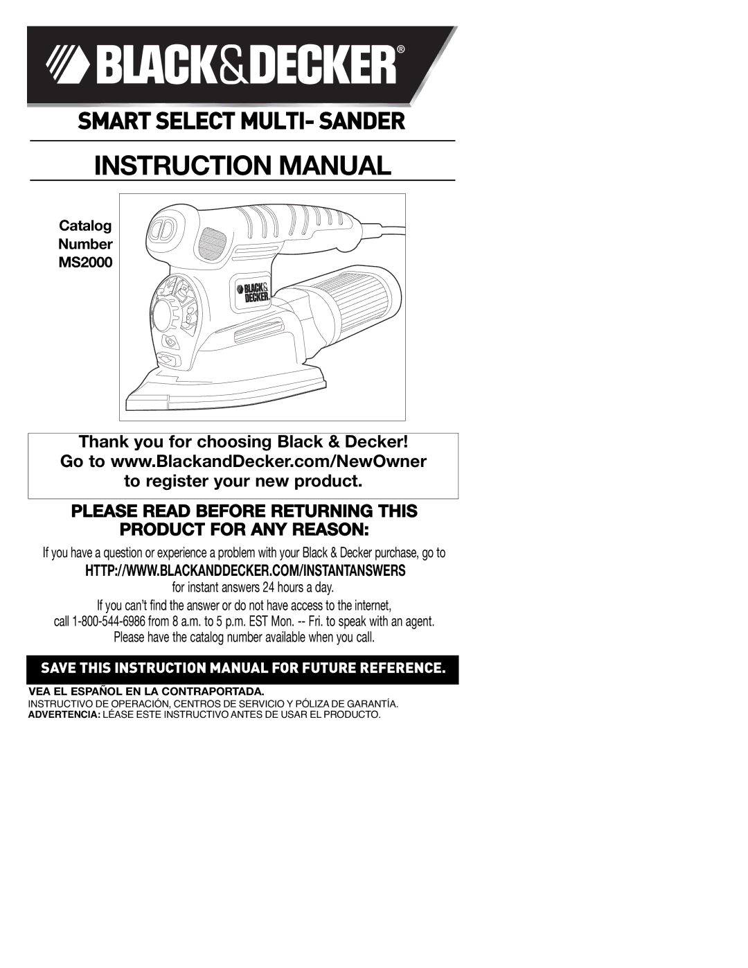 Black & Decker 90547658 instruction manual Number, MS2000 