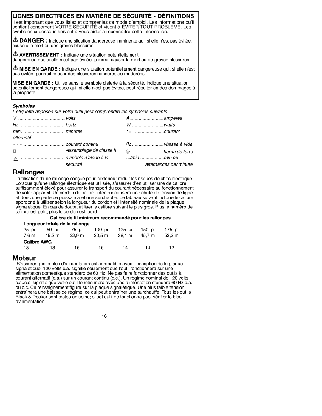 Black & Decker MS2000, 90547658 instruction manual Rallonges, Moteur 