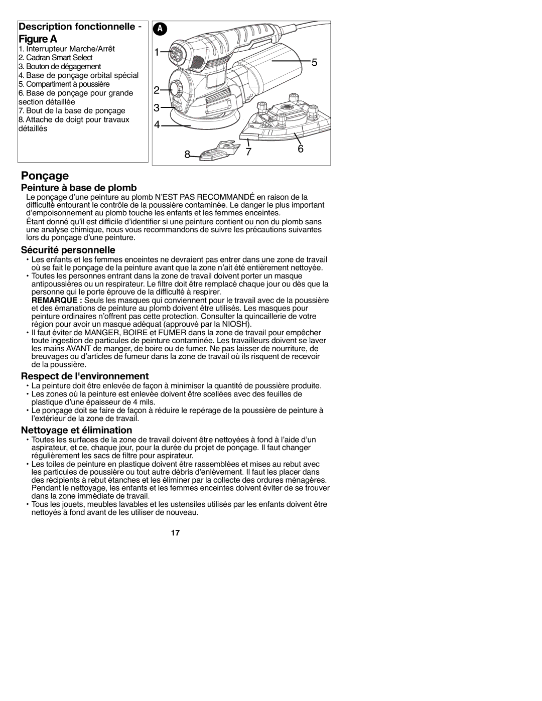 Black & Decker 90547658, MS2000 Ponçage, Description fonctionnelle, Peinture à base de plomb, Respect de lenvironnement 