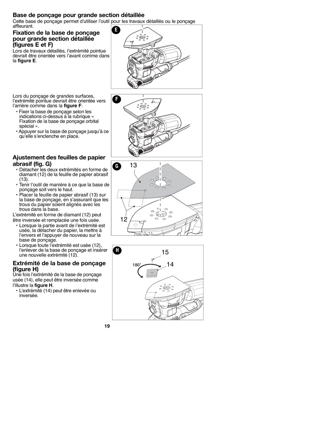 Black & Decker 90547658 Base de ponçage pour grande section détaillée, Ajustement des feuilles de papier abrasif fig. G 