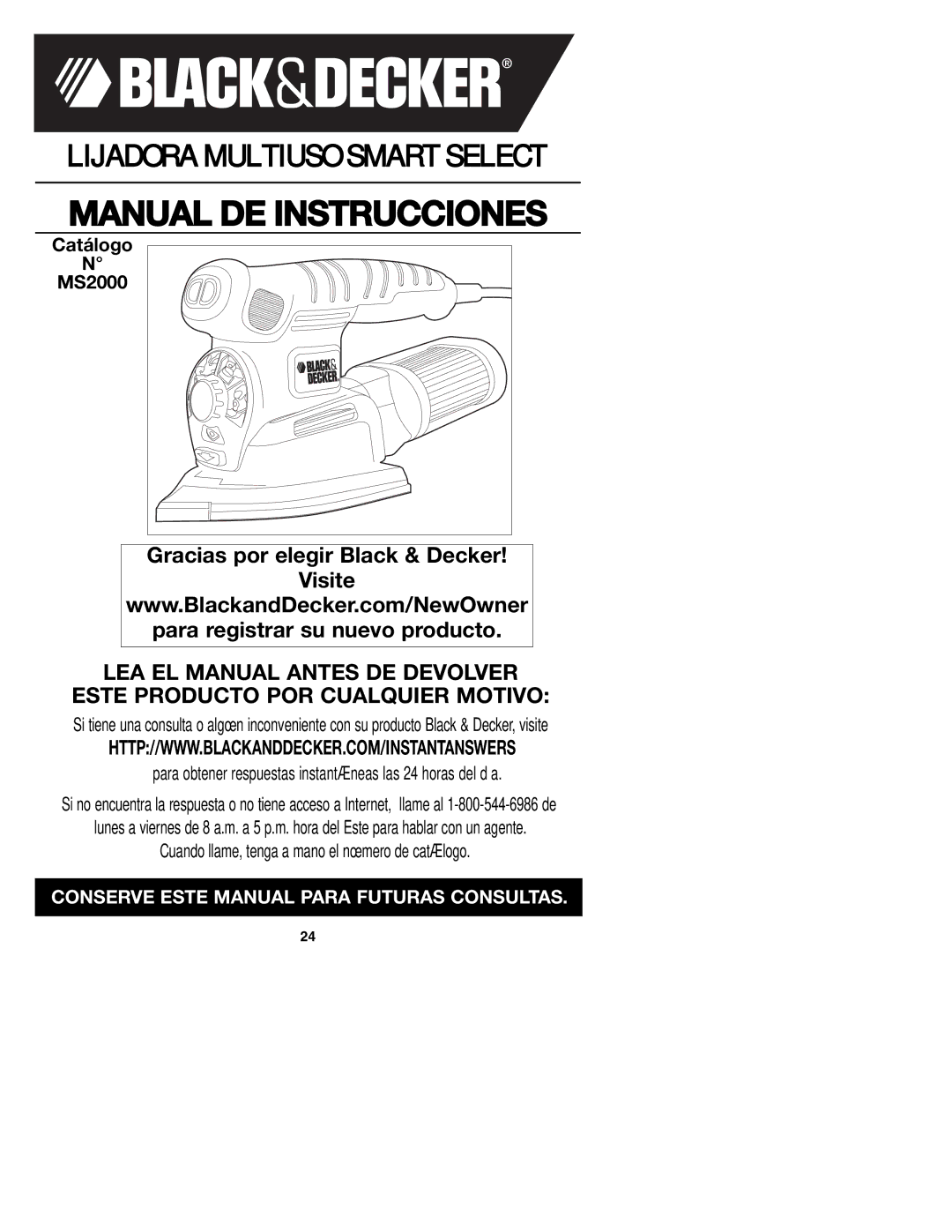 Black & Decker MS2000, 90547658 instruction manual Manual DE Instrucciones 