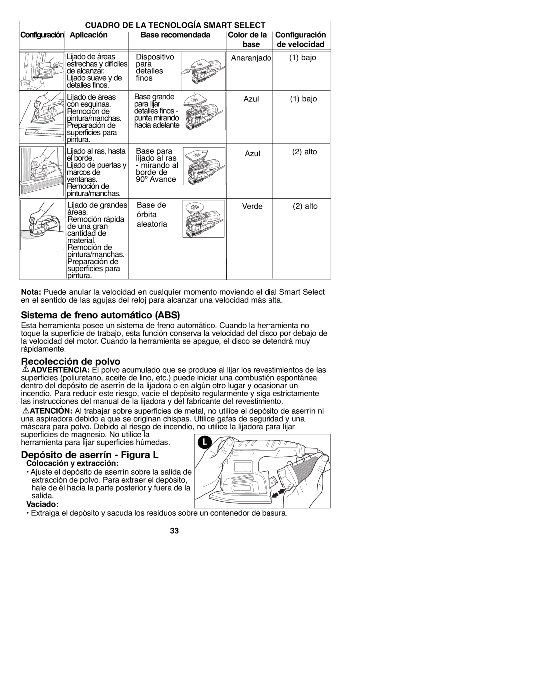 Black & Decker 90547658, MS2000 Sistema de freno automático ABS, Recolección de polvo, Depósito de aserrín Figura L 