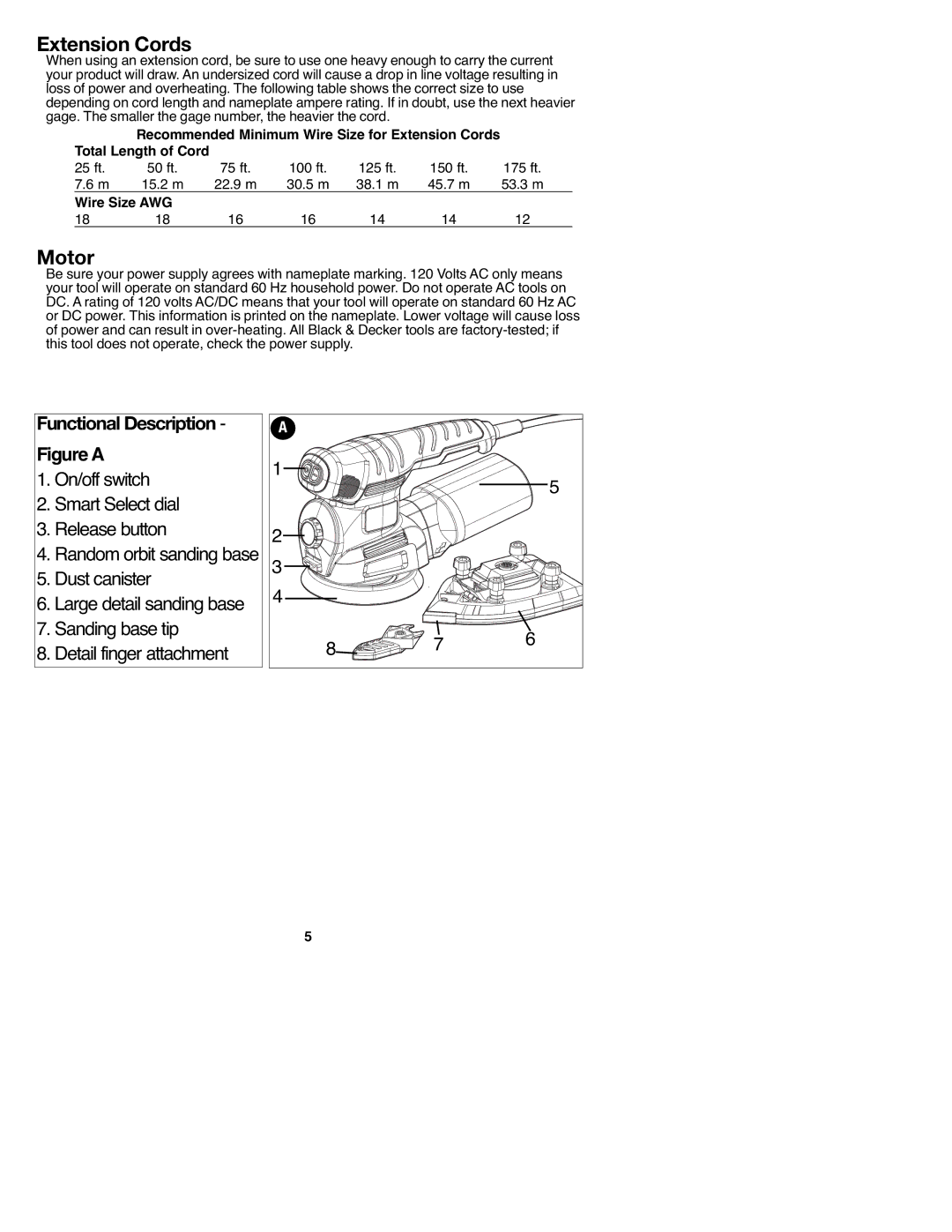 Black & Decker 90547658, MS2000 instruction manual Extension Cords, Motor, Wire Size AWG 