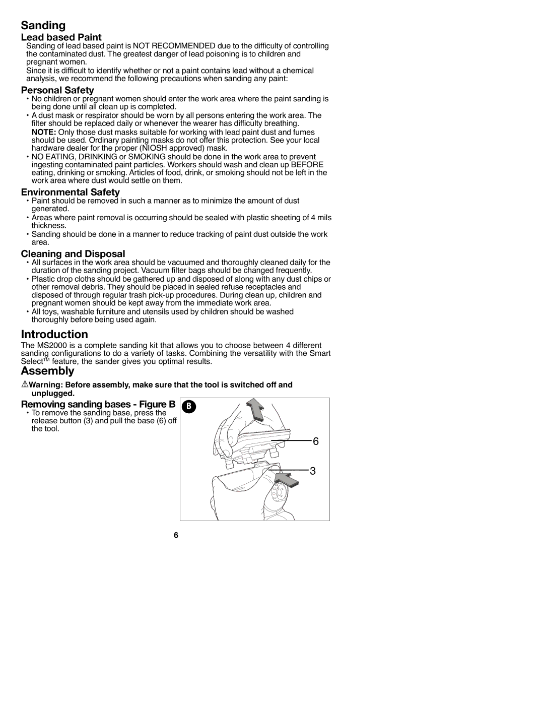 Black & Decker MS2000, 90547658 instruction manual Sanding, Introduction, Assembly 