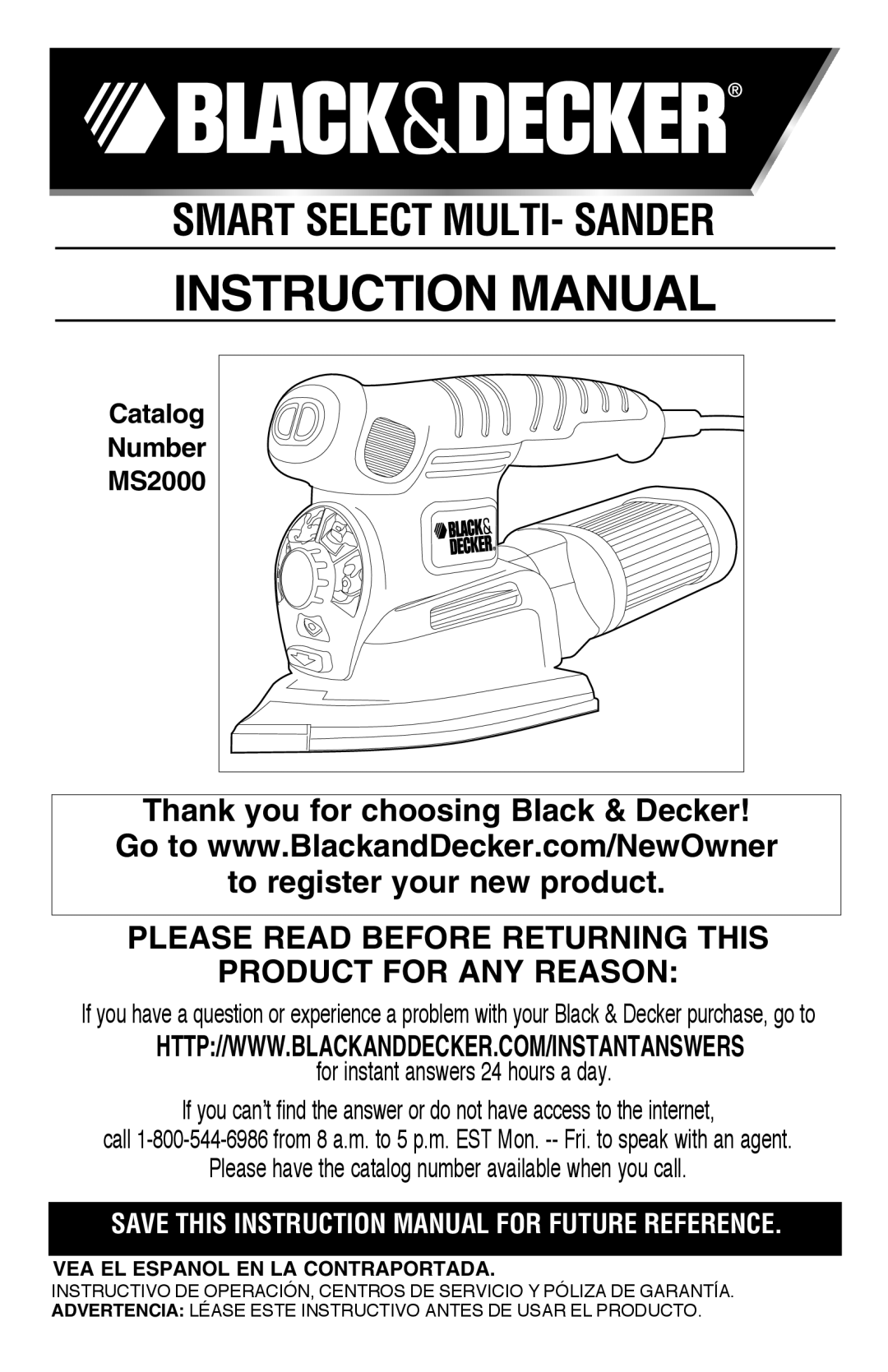 Black & Decker MS2000 instruction manual Catalog, Number, VEA EL Espanol EN LA Contraportada 