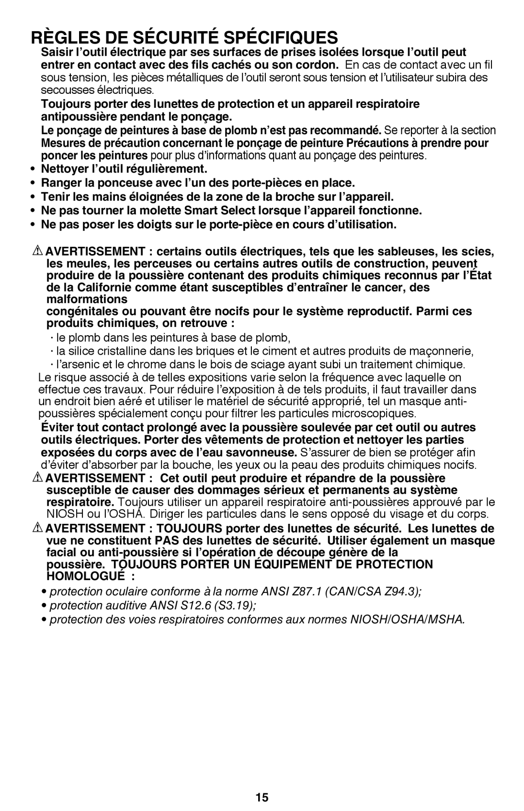 Black & Decker MS2000 instruction manual Règles de sécurité spécifiques 