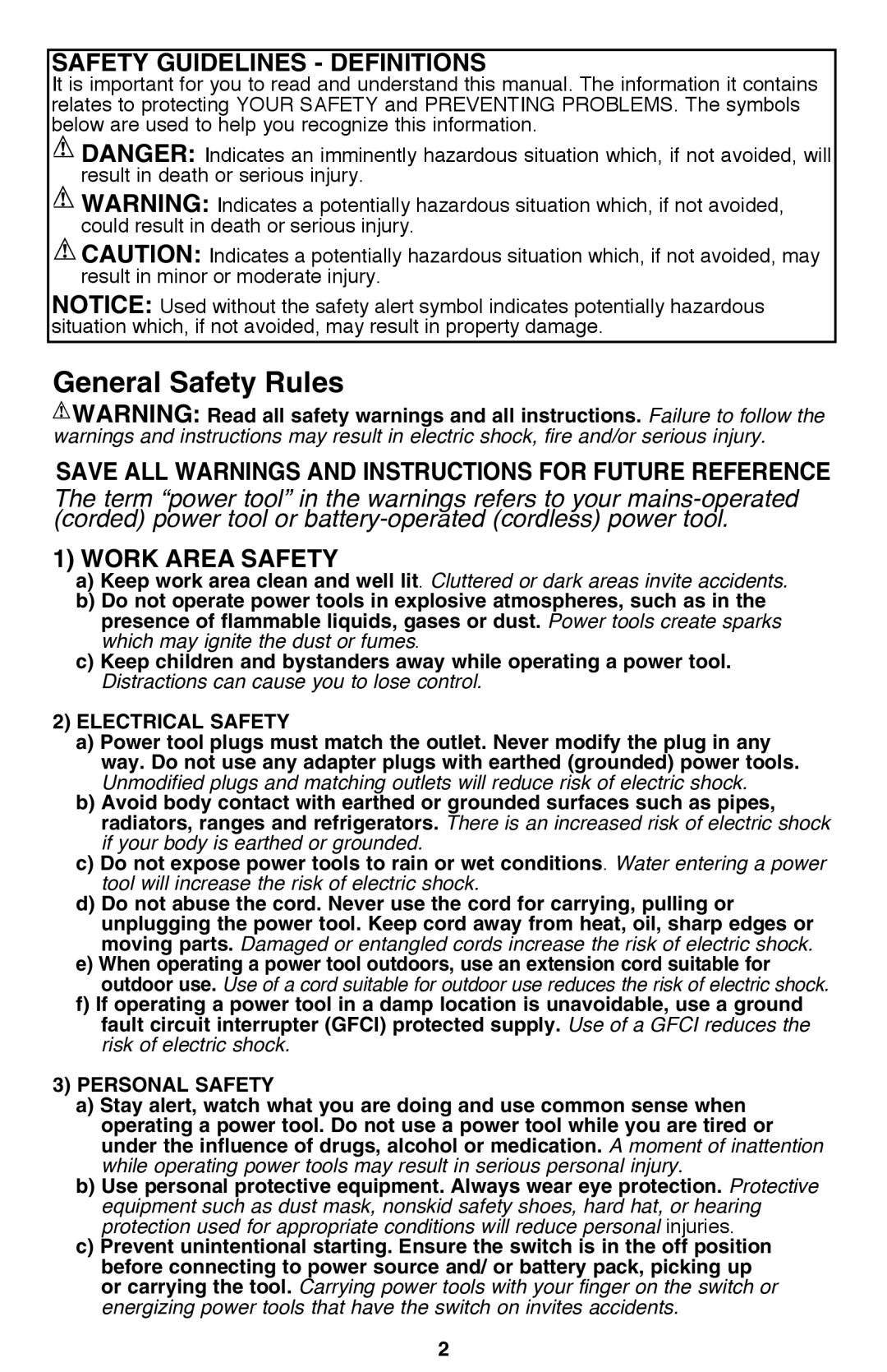 Black & Decker MS2000 instruction manual General Safety Rules, Work Area Safety 