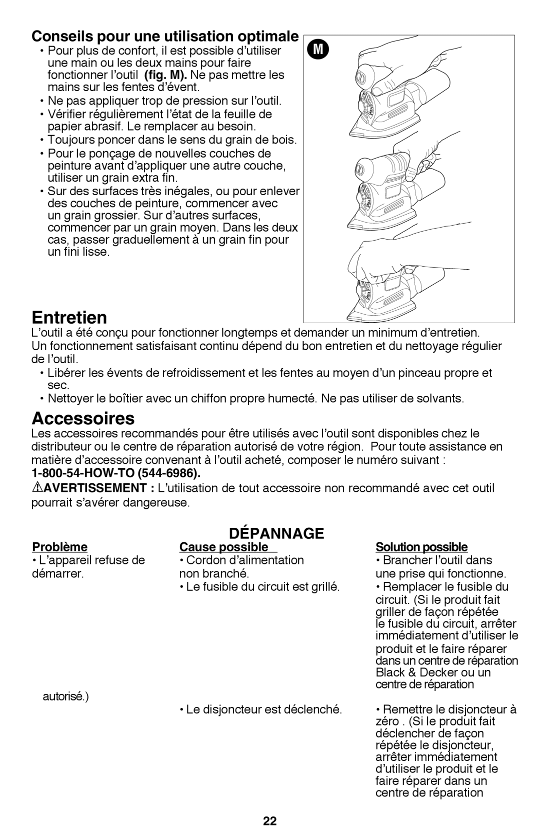 Black & Decker MS2000 instruction manual Entretien, Accessoires, Conseils pour une utilisation optimale, Dépannage 