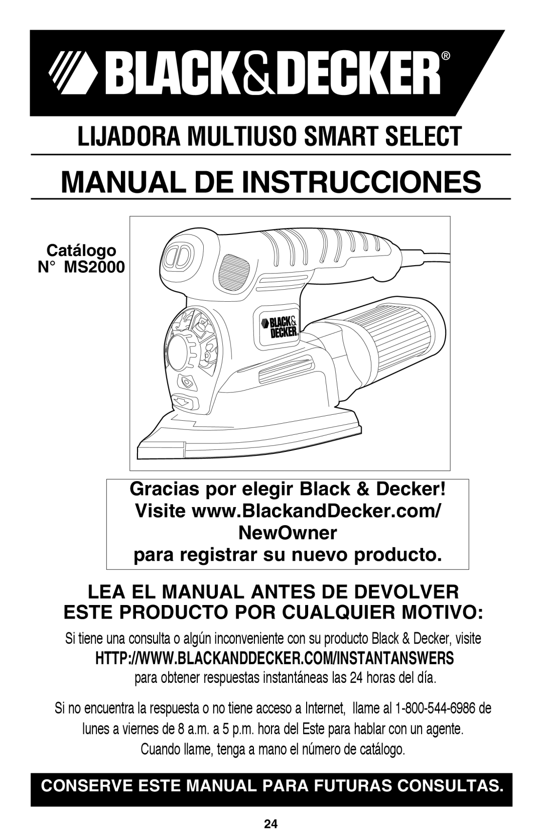 Black & Decker MS2000 instruction manual Manual DE Instrucciones, Catálogo 