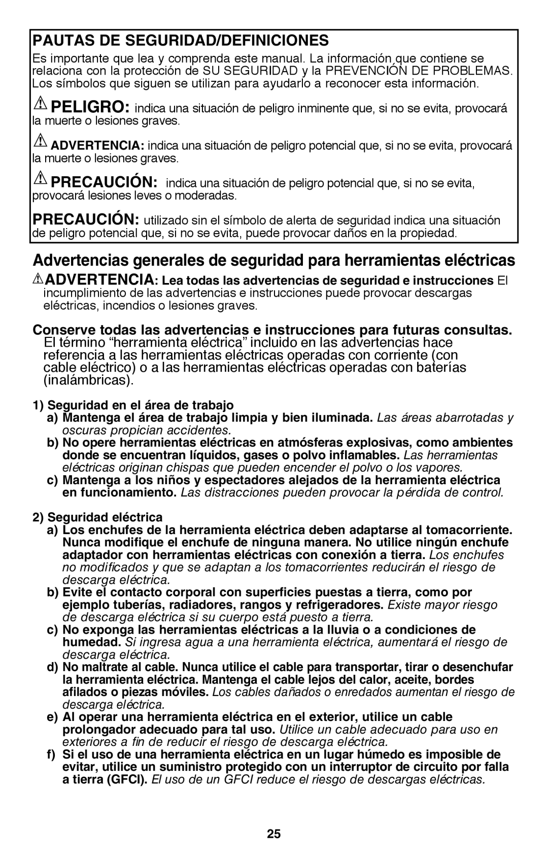 Black & Decker MS2000 instruction manual Pautas DE SEGURIDAD/DEFINICIONES 