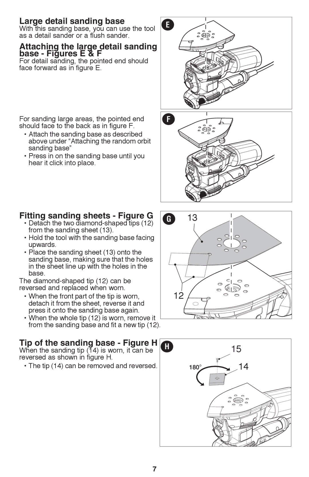 Black & Decker MS2000 instruction manual Large detail sanding base, Attaching the large detail sanding base Figures E & F 