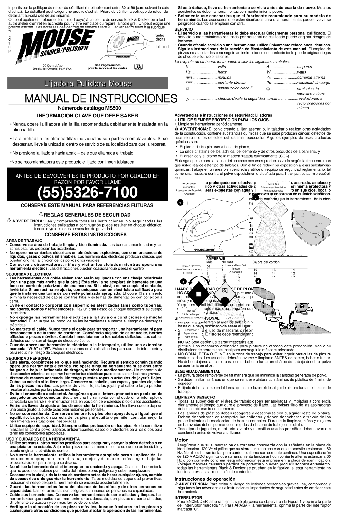 Black & Decker MS500, 582268-00 instruction manual Instrucciones de operació n 