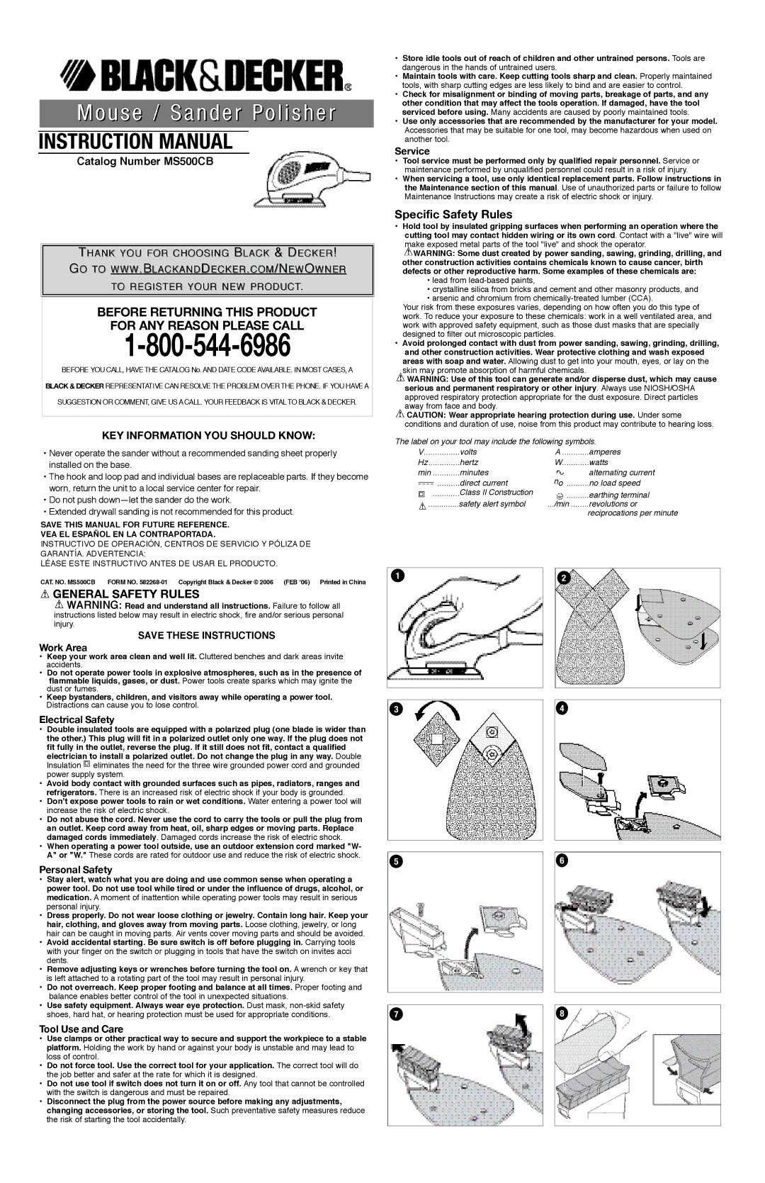 Black & Decker 582268-01, MS500CB instruction manual Specific Safety Rules, KEY Information YOU should Know 