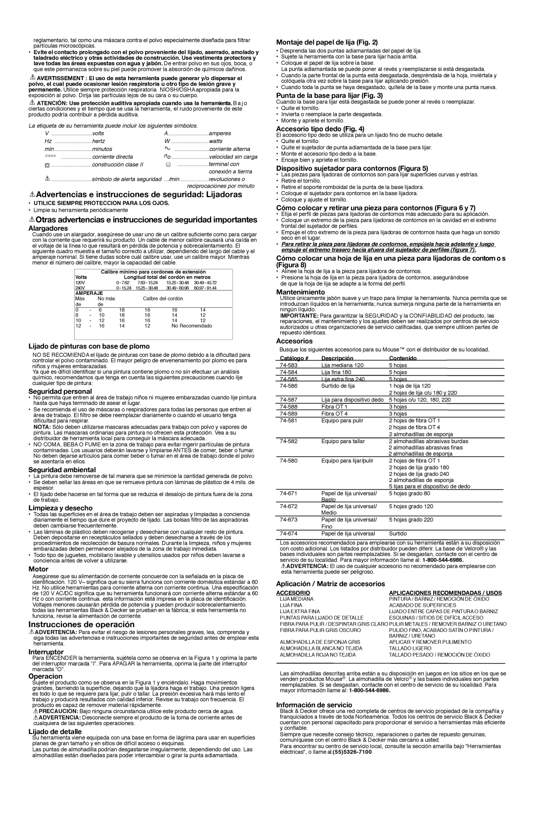 Black & Decker 582268-01, MS500CB Advertencias e instrucciones de seguridad Lijadoras, Instrucciones de operación 