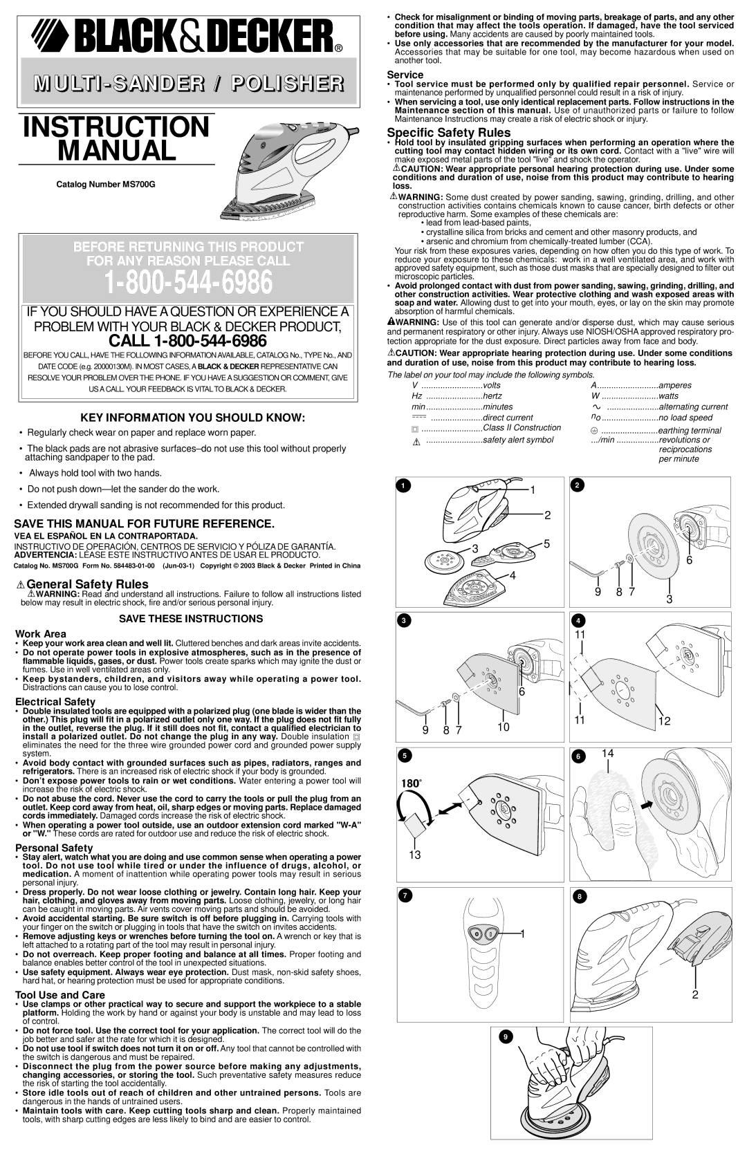 Black & Decker 584483-01-00, MS700G instruction manual Specific Safety Rules, General Safety Rules 