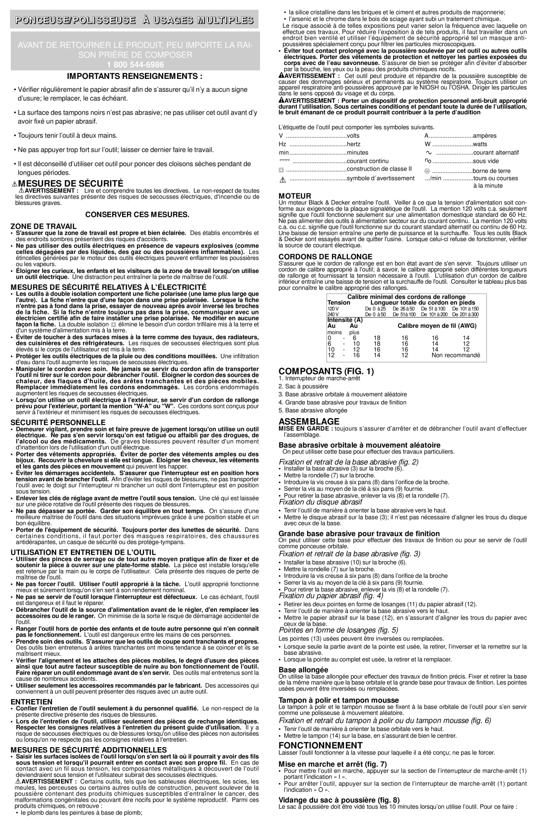 Black & Decker 584483-01-00 Mesures DE Sécurité, Composants FIG, Assemblage, Fonctionnement, Importants Renseignements 