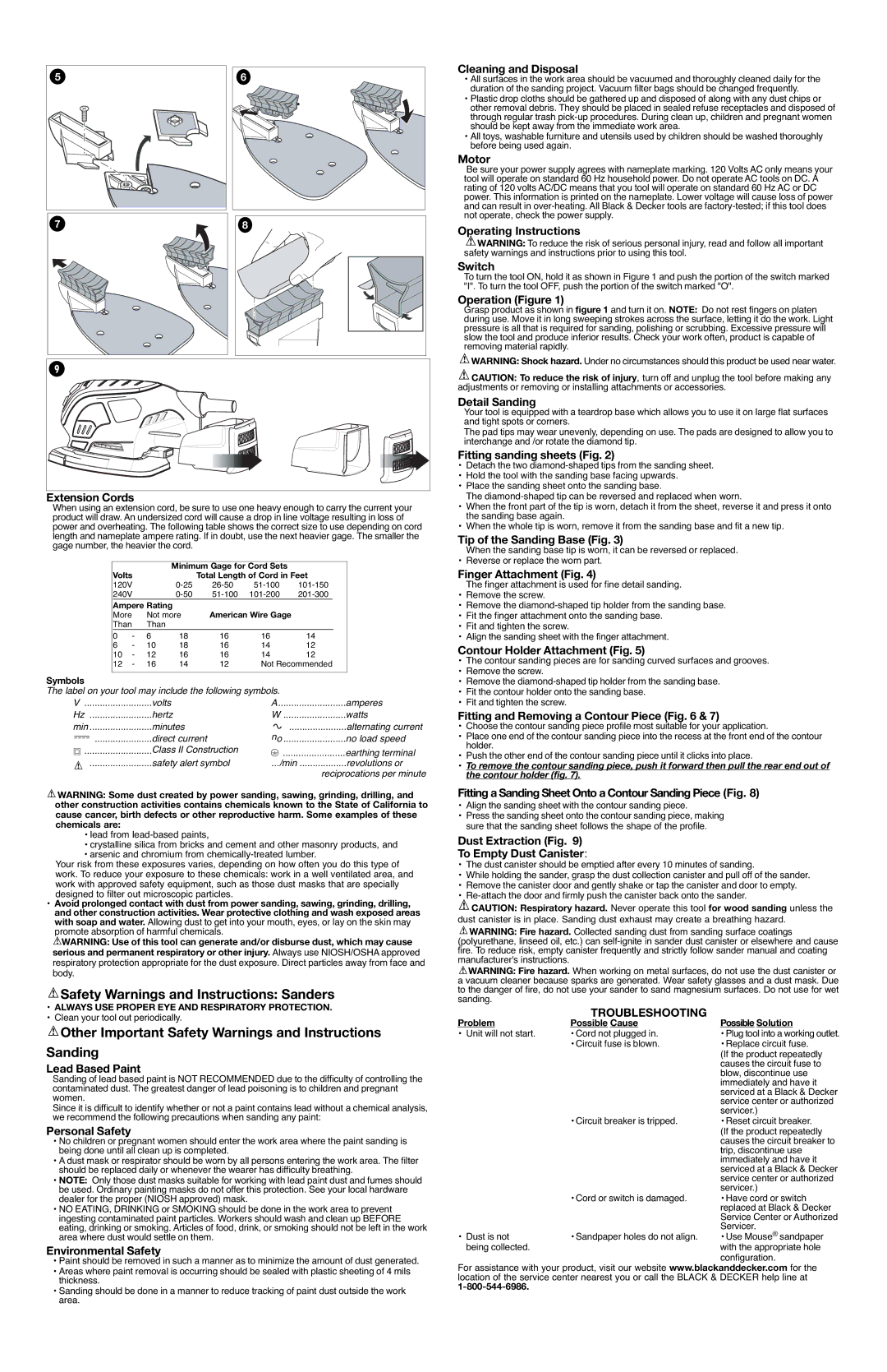 Black & Decker MS800 Safety Warnings and Instructions Sanders, Other Important Safety Warnings and Instructions Sanding 