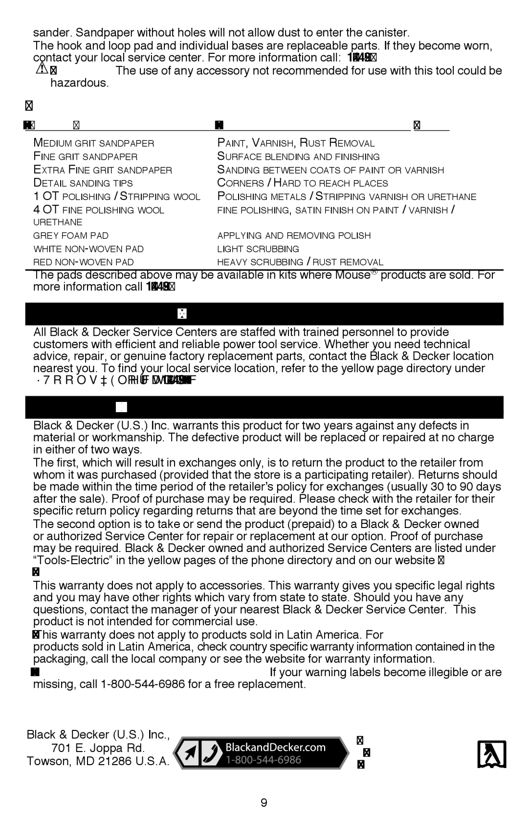 Black & Decker MS800B Application / Accessory Matrix, Service Information Full Two-Year Home Use Warranty 