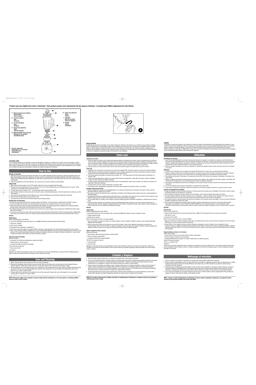 Black & Decker MTB500 user service Como usar, Utilisation, How to Use, Cuidado y limpieza, Nettoyage et entretien 