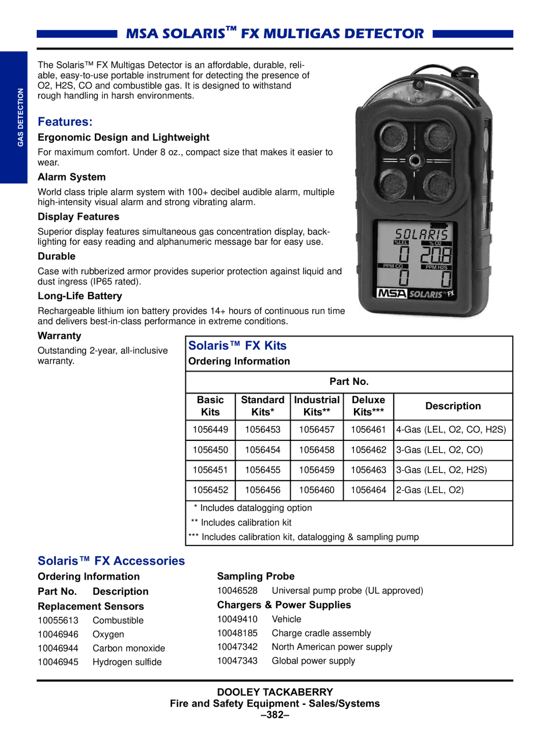 Black & Decker MULTI-GAS DETECTORS manual MSA Solaris FX Multigas Detector, Solaris FX Kits, Solaris FX Accessories 