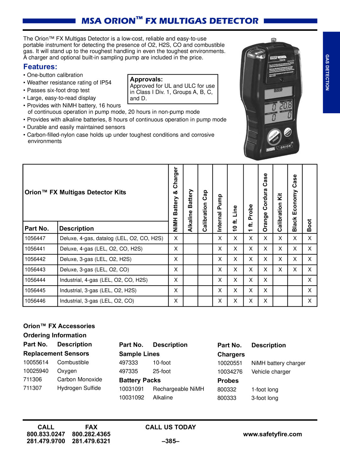 Black & Decker MULTI-GAS DETECTORS manual Msa Orion Fx Multigas Detector, Features 