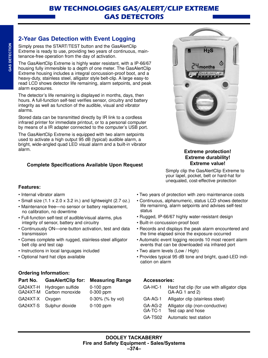 Black & Decker MULTI-GAS DETECTORS manual Bw Technologies Gas/Alert/Clip Extreme, Gas Detectors 
