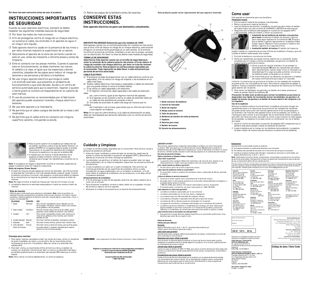 Black & Decker MX217 Conserve Estas Instrucciones, Instrucciones Importantes De Seguridad, Como usar, Cuidado y limpieza 