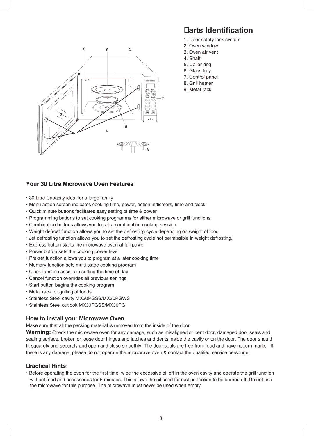 Black & Decker MX30PGWS, MX30PGSS manual RXU/LWUH0LFURZDYH2YHQHDWXUHV 