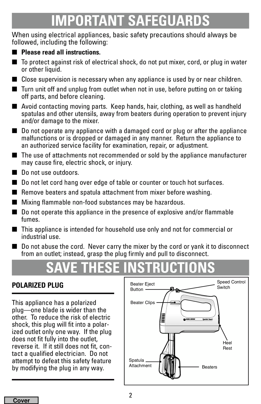 Black & Decker MX40 manual Important Safeguards, Polarized Plug 