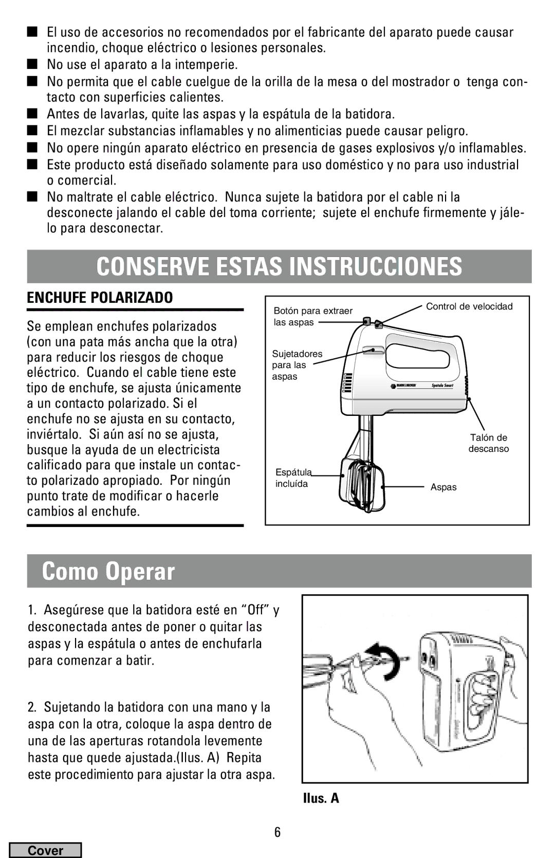 Black & Decker MX40 manual Como Operar, Enchufe Polarizado 