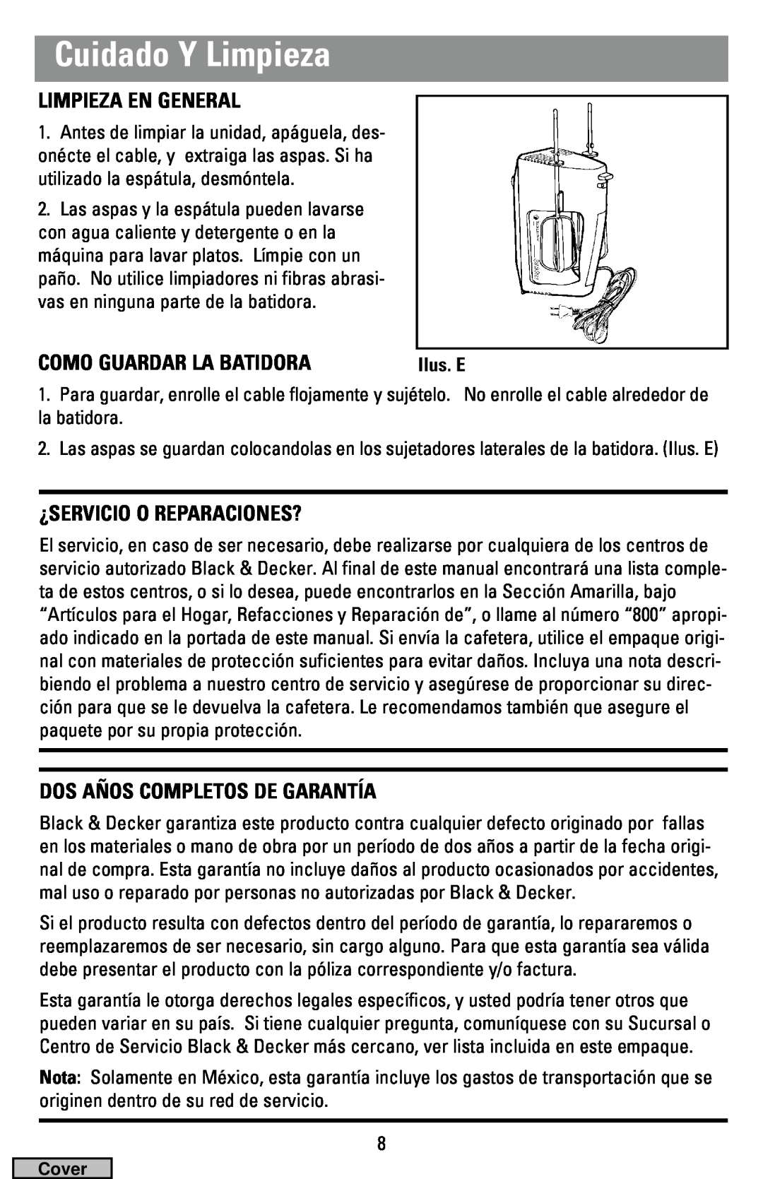 Black & Decker MX40 manual Cuidado Y Limpieza, Limpieza En General, Como Guardar La Batidora, ¿Servicio O Reparaciones? 