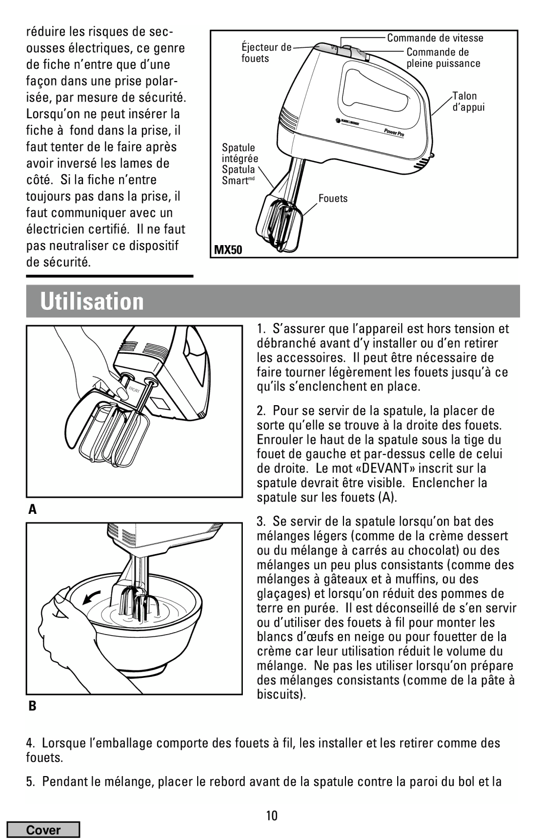 Black & Decker MX70, MX50 manual Utilisation 