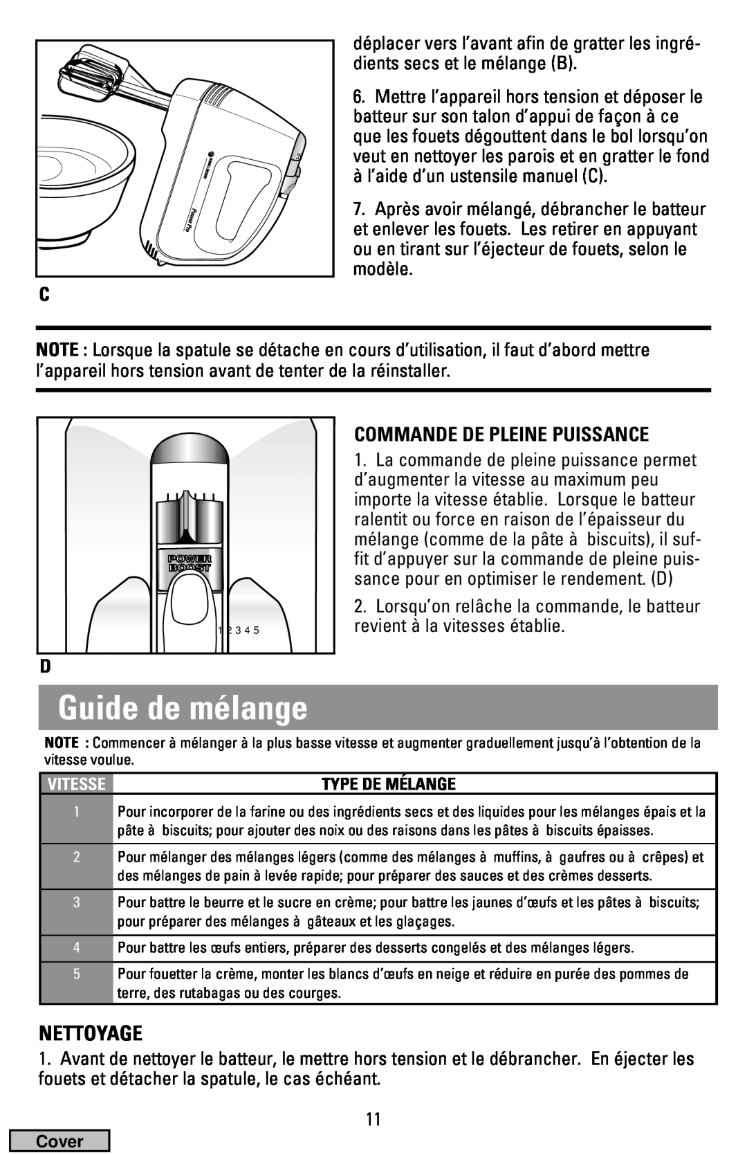 Black & Decker MX50, MX70 manual Guide de mélange, Nettoyage, Commande De Pleine Puissance 
