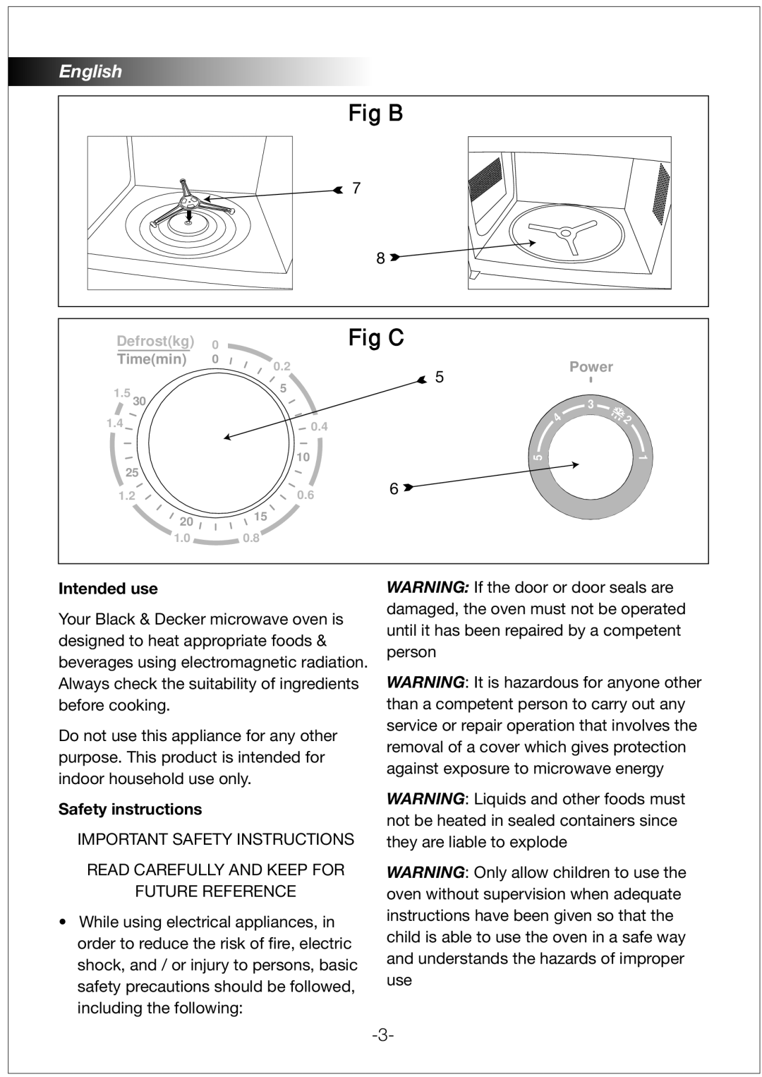 Black & Decker MY2000PSA manual Intended use, Safety instructions 