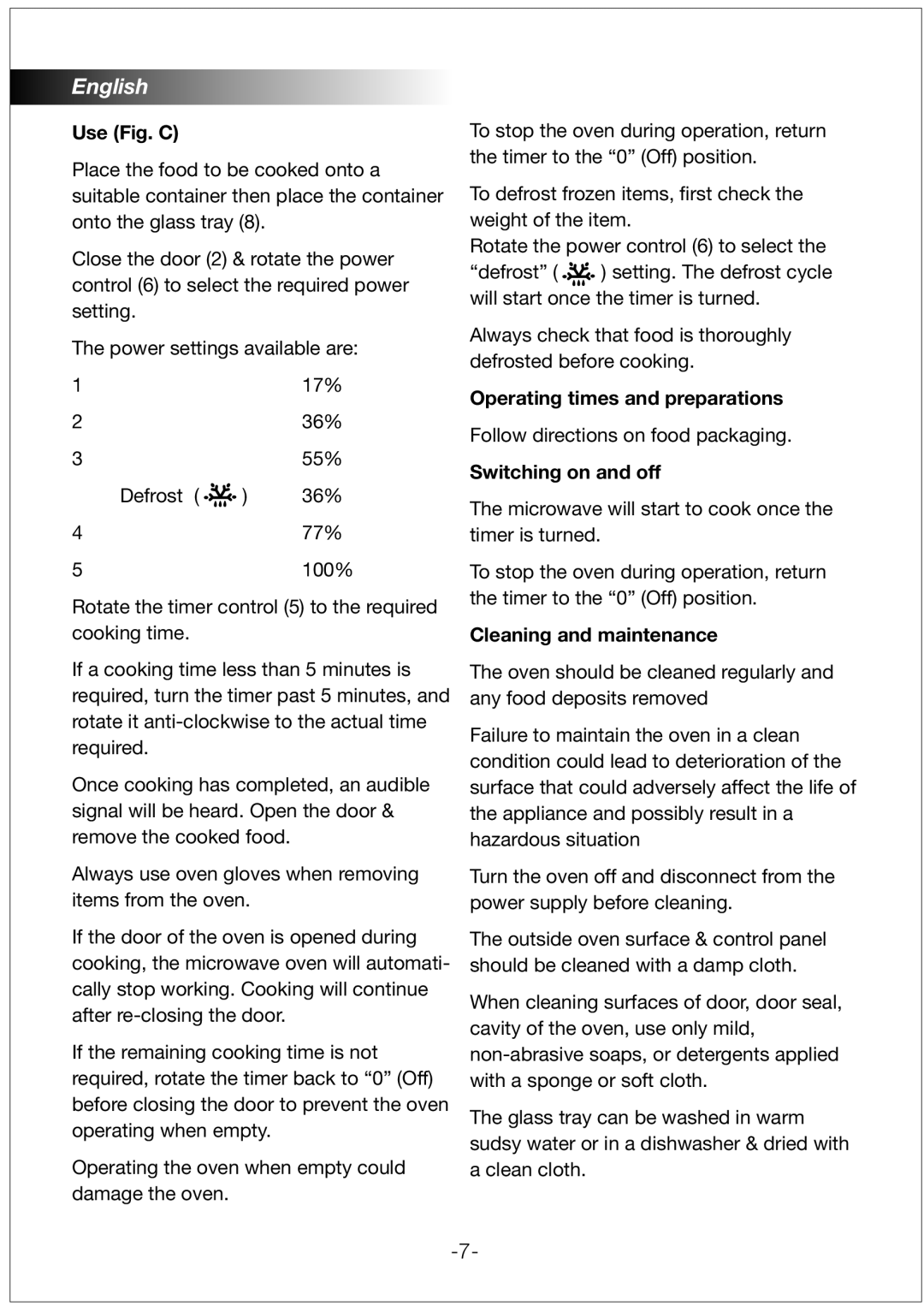 Black & Decker MY2000PSA Use Fig. C, Operating times and preparations, Switching on and off, Cleaning and maintenance 