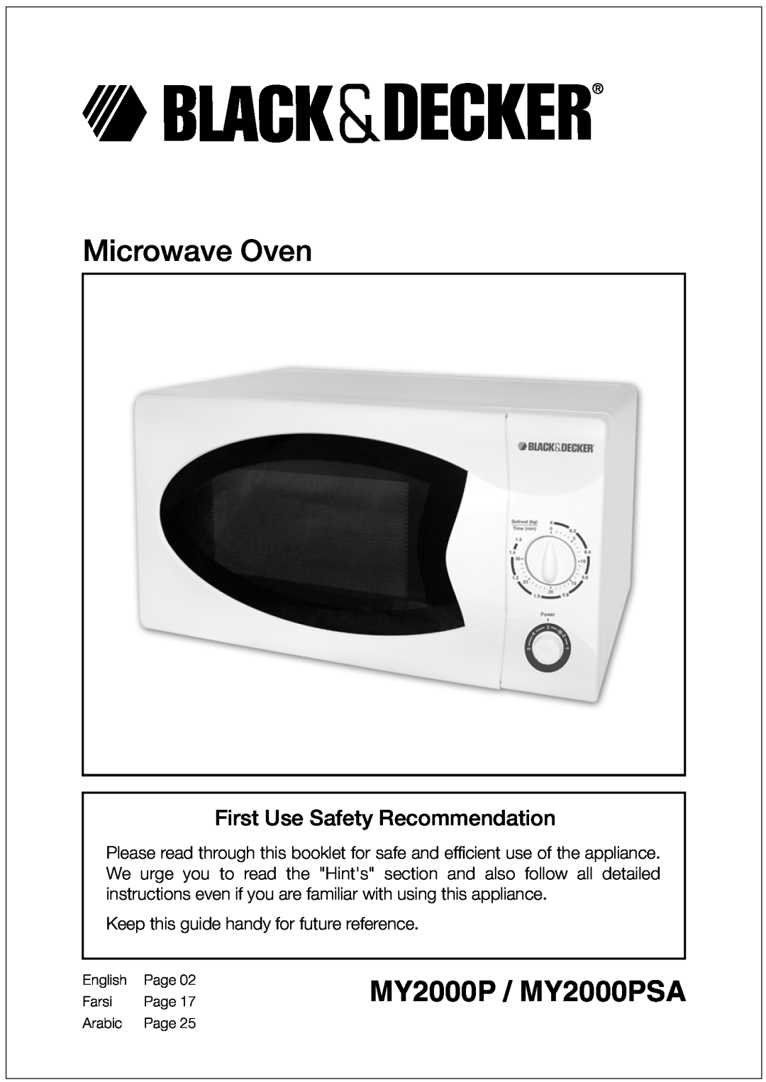 Black & Decker manual Microwave Oven, MY2000P / MY2000PSA 