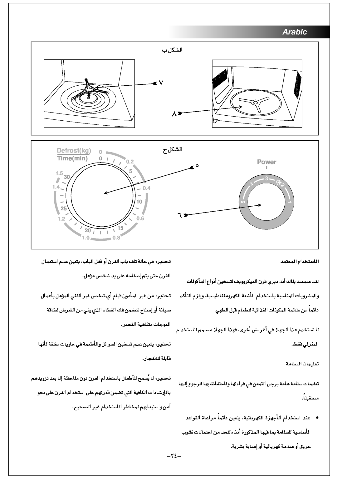 Black & Decker MY2000PSA manual Arabic, Defrostkg, Timemin, Power, áeÉ∏ùdG äÉª«∏J, óªàªdG ΩGóîàSÉdG 