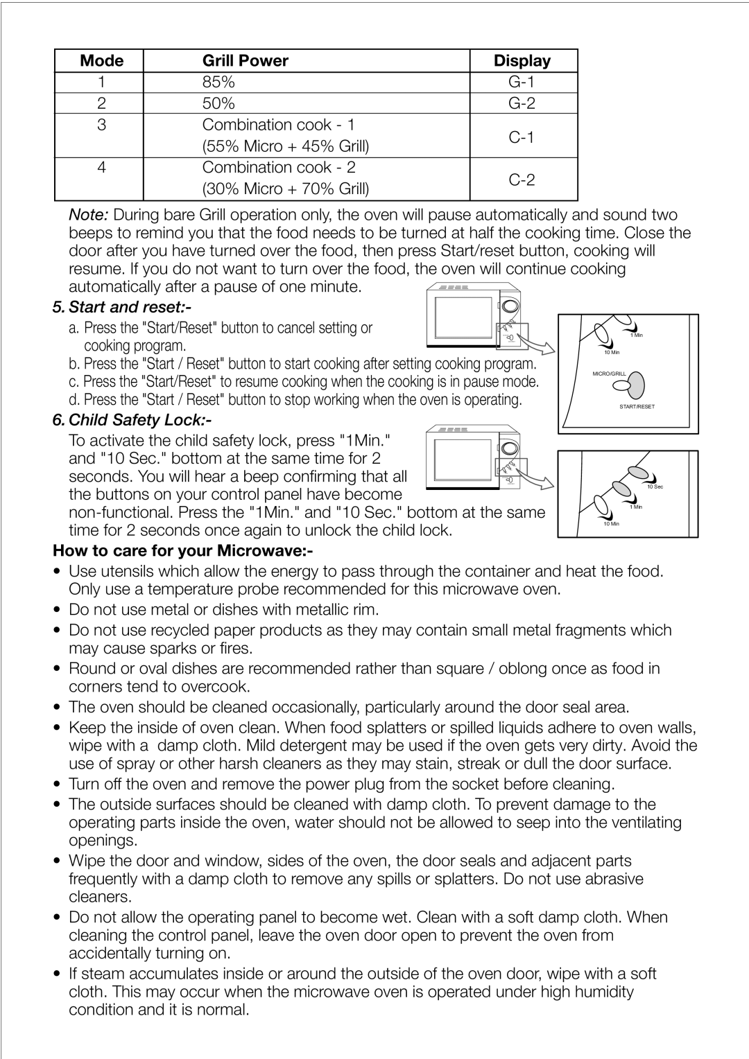 Black & Decker MY23PG manual Mode Grill Power Display, How to care for your Microwave 