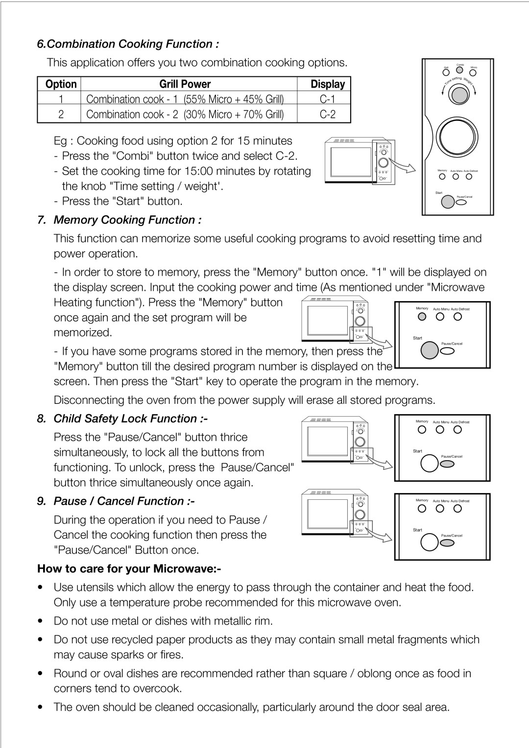 Black & Decker MY26PG manual Grill Power Display, How to care for your Microwave 