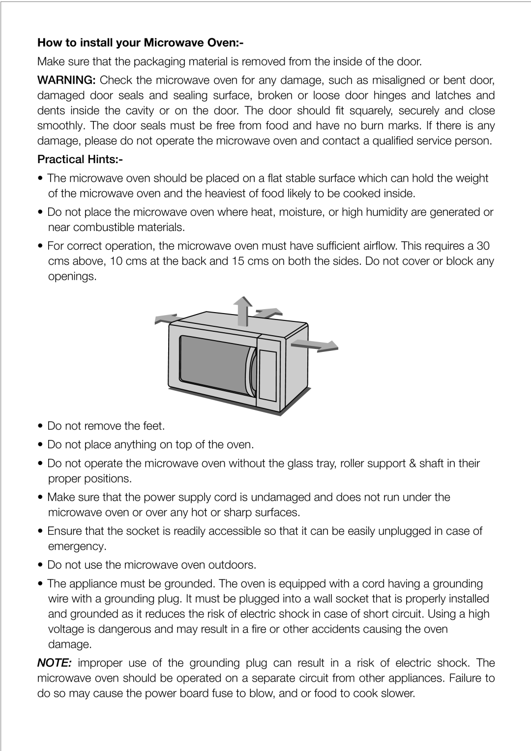 Black & Decker MY30PGCS manual How to install your Microwave Oven 