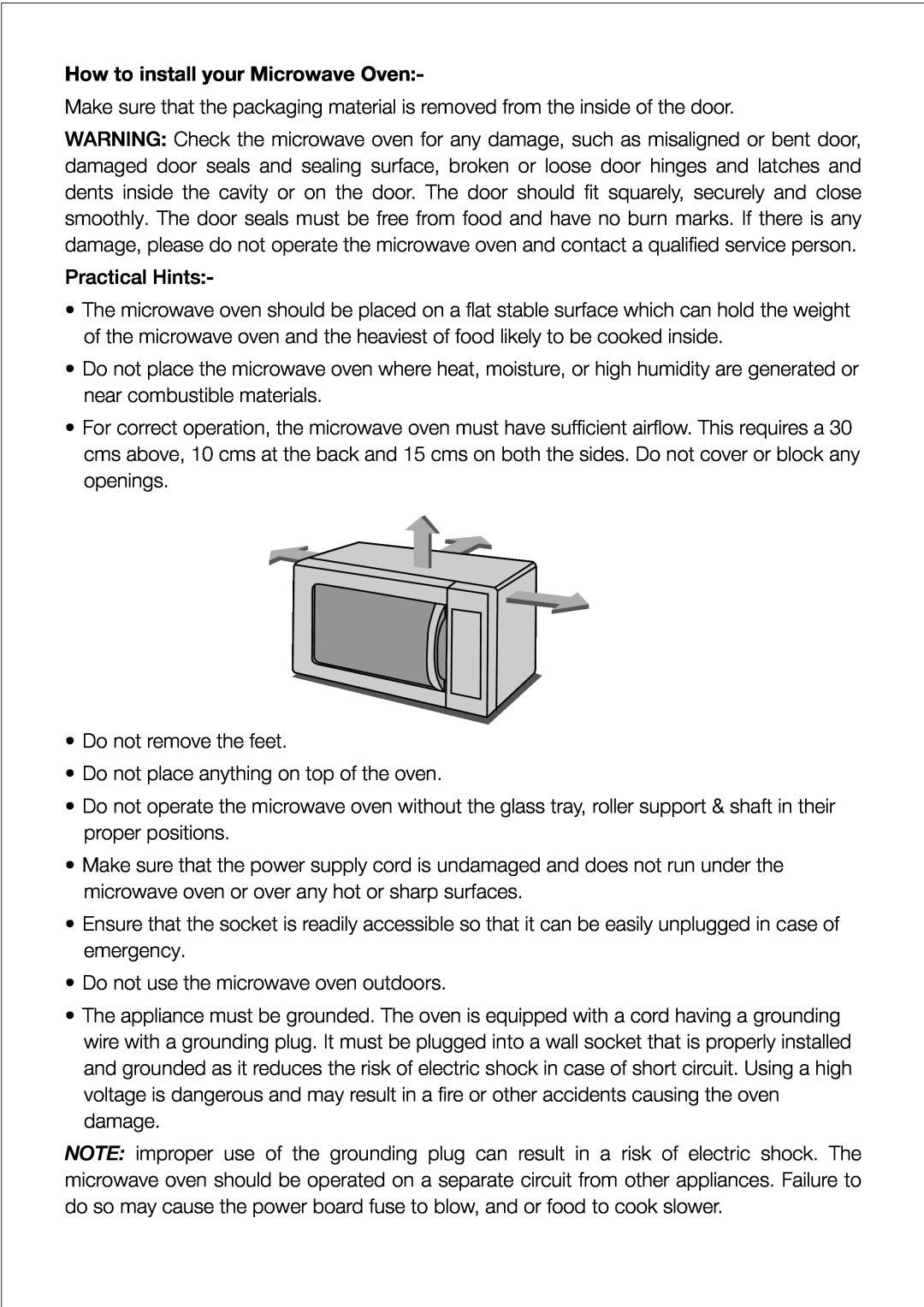Black & Decker MY30PGCS manual How to install your Microwave Oven 