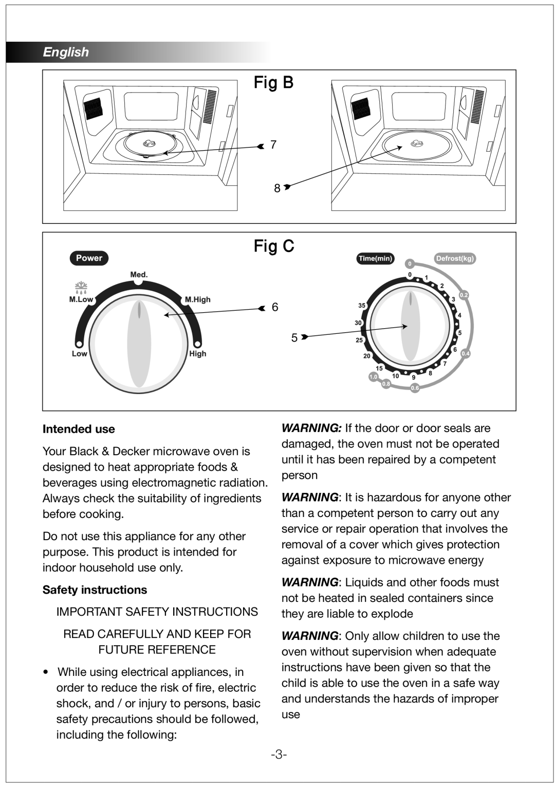 Black & Decker MZ2000P manual Intended use, Safety instructions 