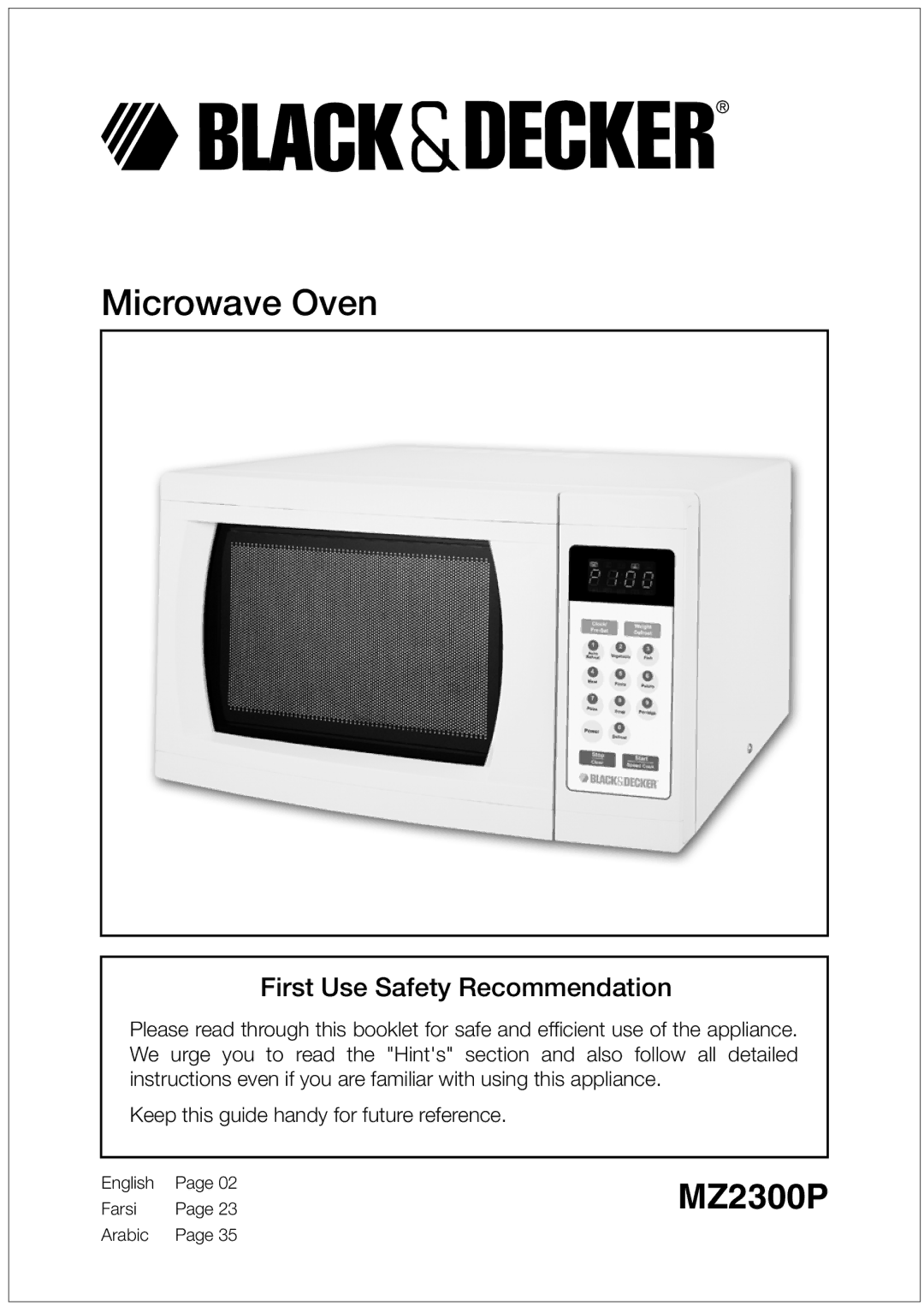 Black & Decker MZ2300P manual Microwave Oven 