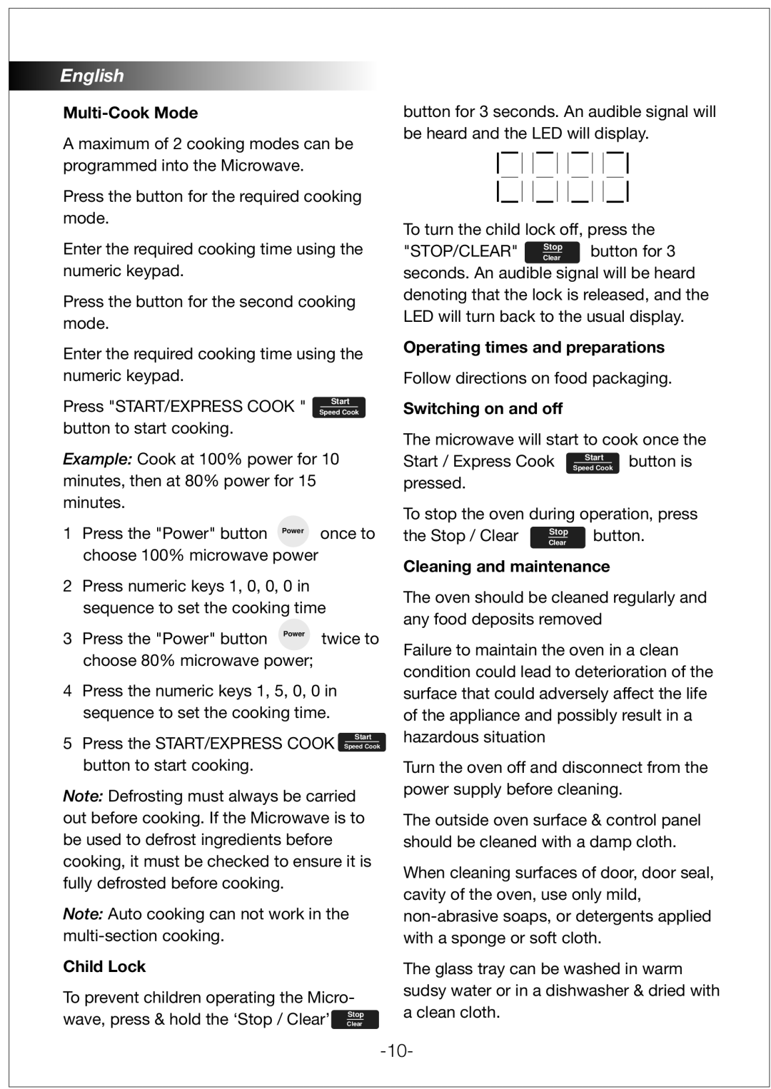 Black & Decker MZ2300P manual Multi-Cook Mode, Child Lock, Operating times and preparations, Switching on and off 