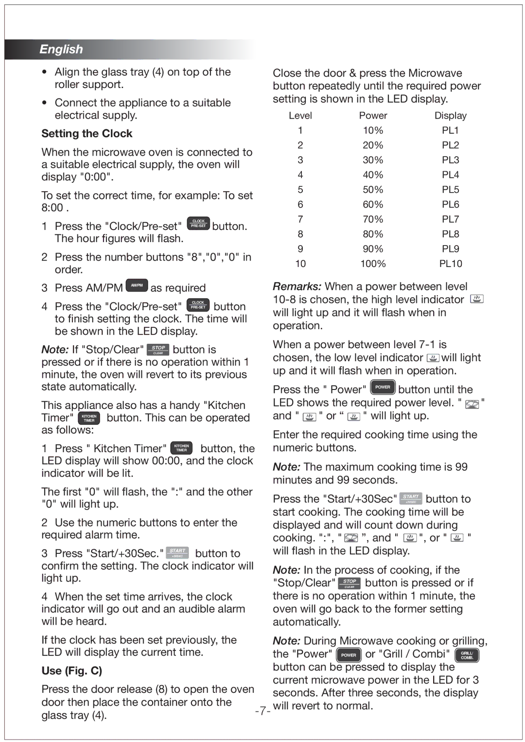 Black & Decker MZ3000PGSA manual Setting the Clock 