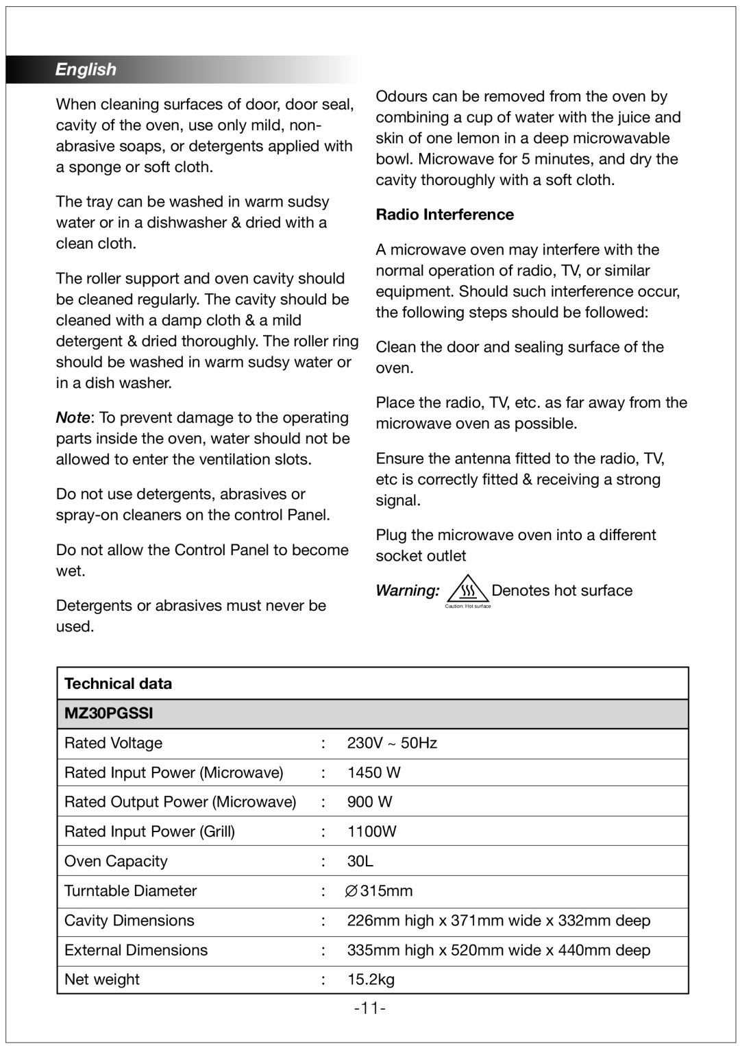 Black & Decker MZ30PGSSI manual Radio Interference, Technical data 