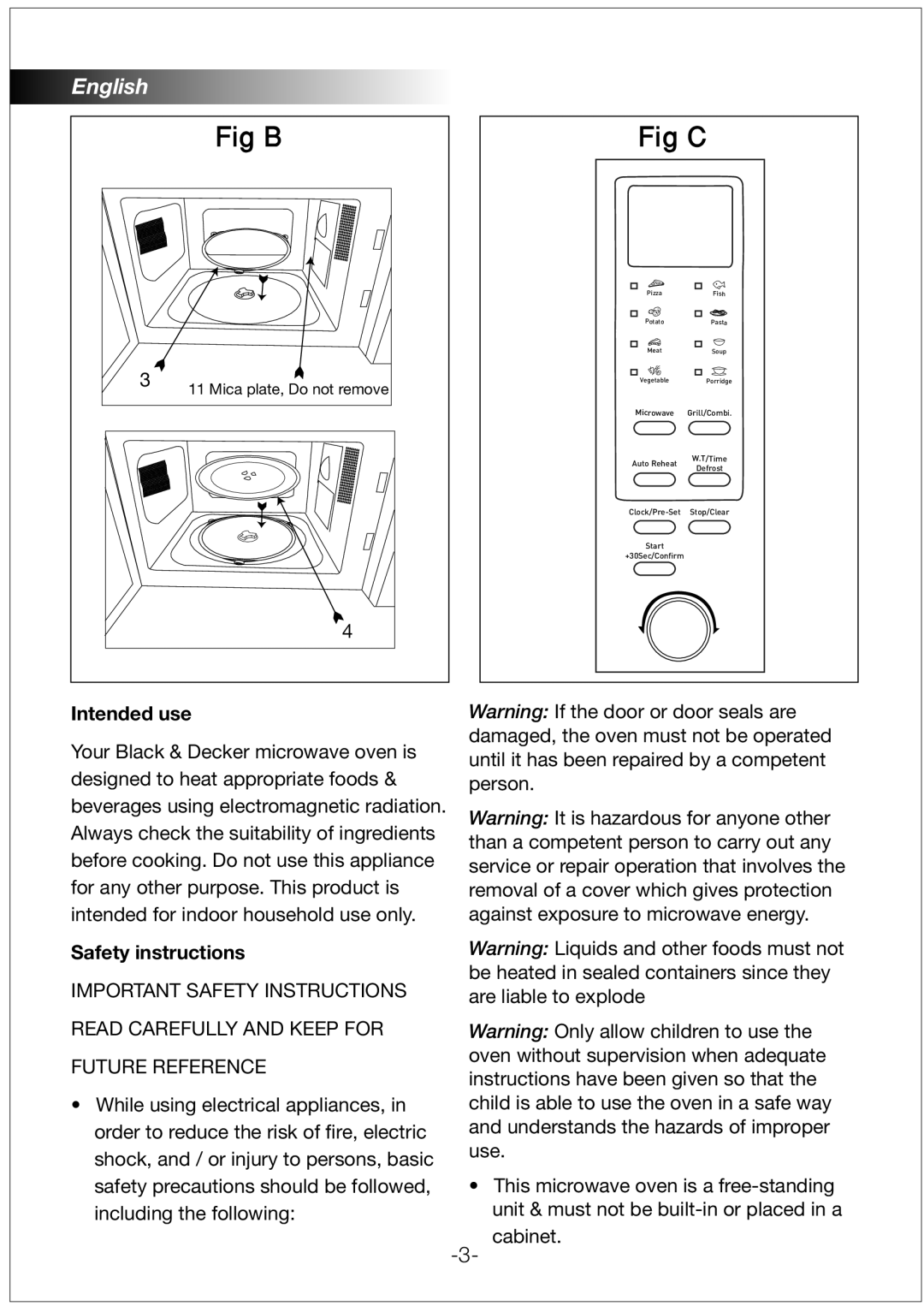 Black & Decker MZ30PGSSI manual Intended use, Safety instructions 